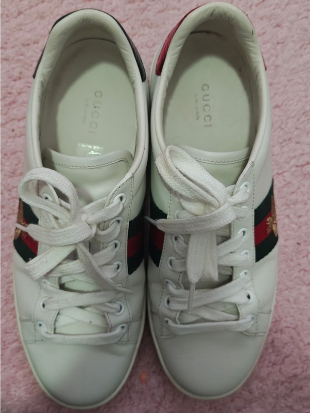 Gucci White Leather Sneakers with Green and Red Web - Picture 5 of 8